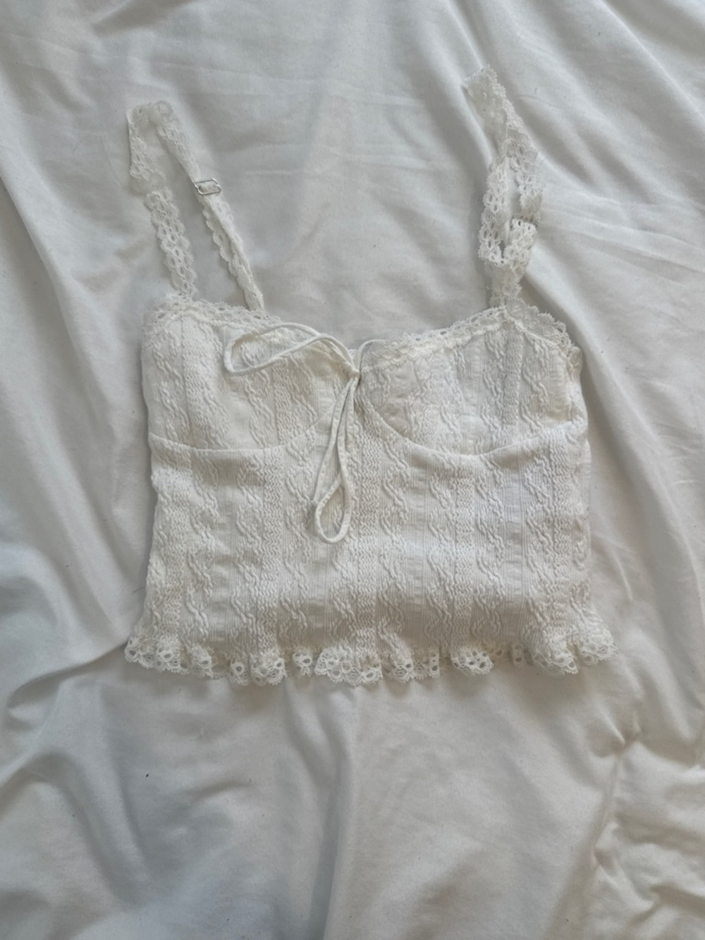 Edikted White Lace Crop Tank Top